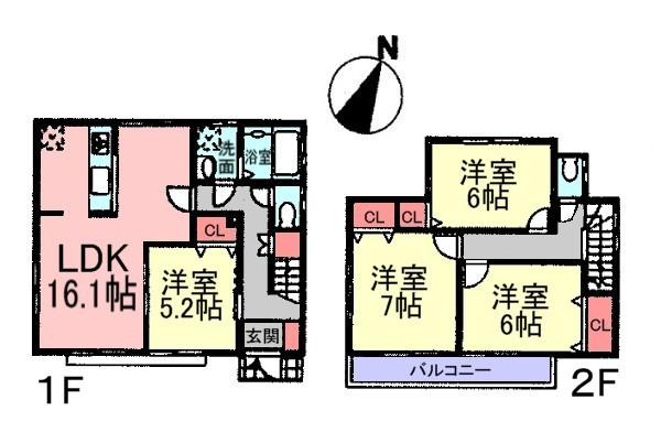 Floor plan. (3 Building), Price 35,800,000 yen, 4LDK, Land area 126.78 sq m , Building area 95.85 sq m
