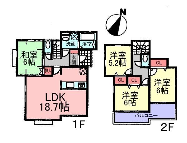 Floor plan. (6 Building), Price 33,800,000 yen, 4LDK, Land area 167.03 sq m , Building area 96.88 sq m