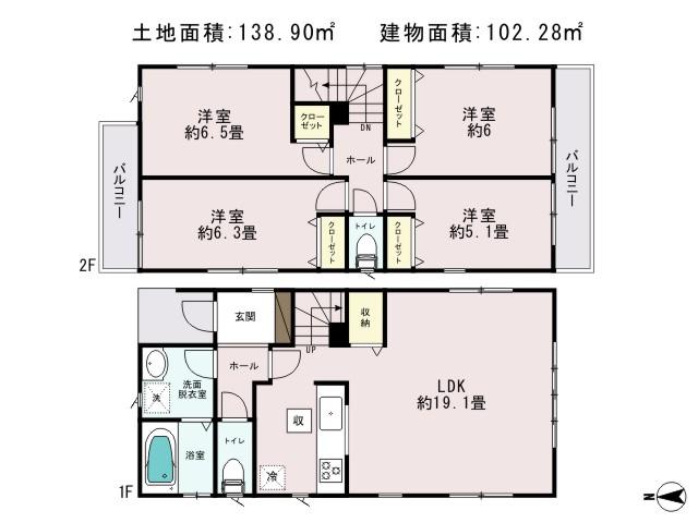 Floor plan. (1 Building), Price 45,800,000 yen, 4LDK, Land area 138.9 sq m , Building area 102.28 sq m