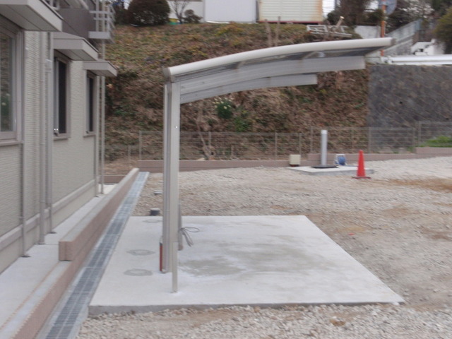 Parking lot. Bicycle shed