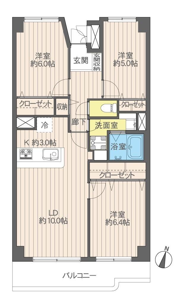 Floor plan. 3LDK, Price 22,800,000 yen, Occupied area 70.73 sq m , Balcony area 7.89 sq m