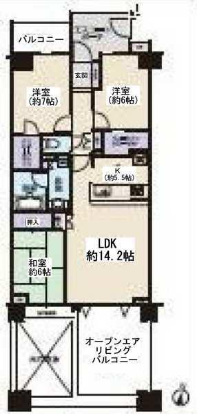 Floor plan. 3LDK, Price 42,800,000 yen, Occupied area 80.85 sq m , Balcony area 16.2 sq m