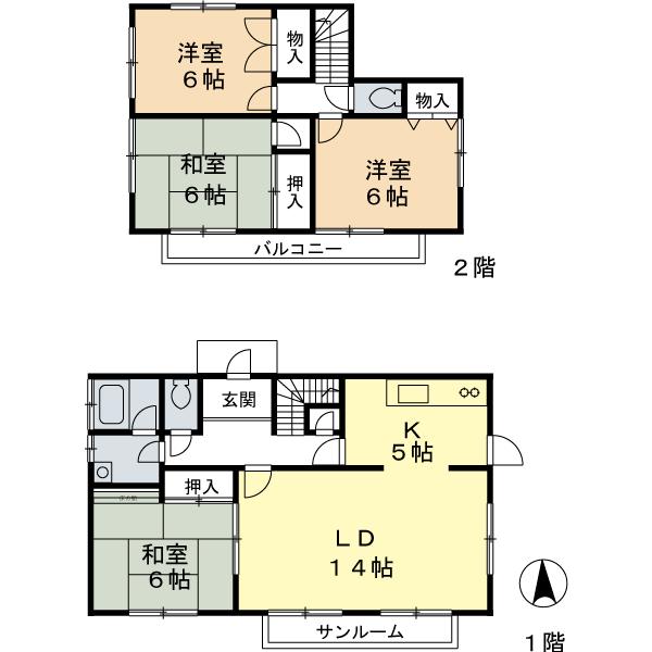 Floor plan. 36,800,000 yen, 4LDK, Land area 210.67 sq m , Building area 93.34 sq m 2 storey plan view