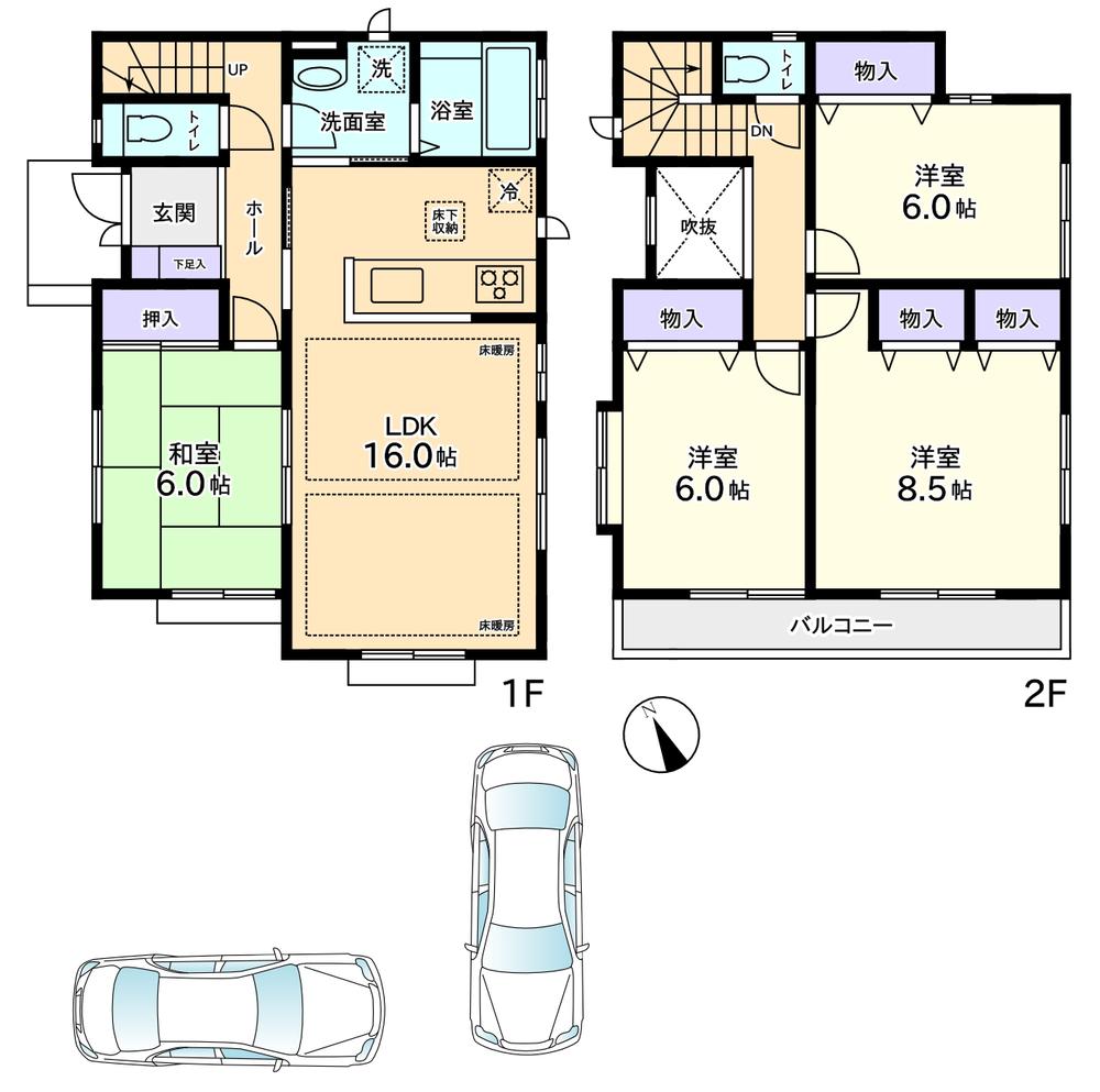 Floor plan. 53,500,000 yen, 4LDK, Land area 166.25 sq m , Building area 101.85 sq m 1 Building: 53,500,000 yen Car space two performance evaluation papers housing.
