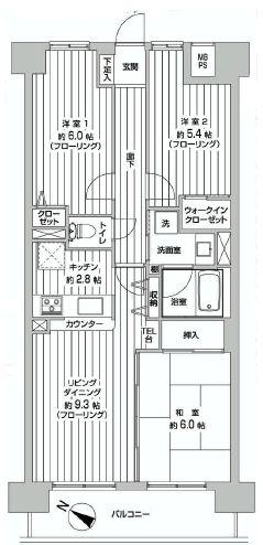Floor plan. 3LDK, Price 20.8 million yen, Occupied area 66.55 sq m , Balcony area 8.25 sq m