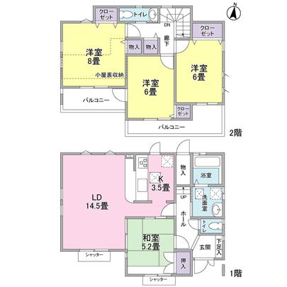 Floor plan. Building area 99.63 sq m  ・ 4LDK the entire surface of the south-facing!