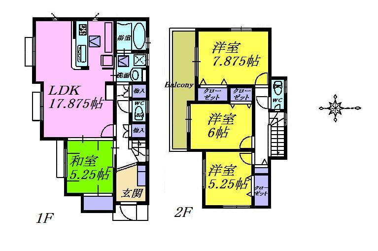 Floor plan. 41.4 million yen, 4LDK, Land area 192.36 sq m , It is 4LDK of building area 103.92 sq m LDK17.875 Pledge and the main bedroom 7.875 Pledge of face-to-face kitchen. All room is with storage of the floor plan.
