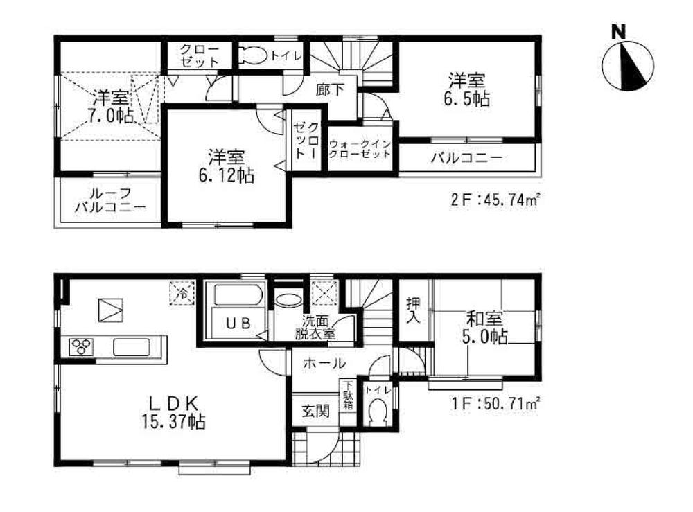 Floor plan. (5), Price 30,800,000 yen, 4LDK+S, Land area 95.44 sq m , Building area 96.45 sq m