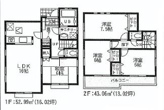Floor plan. 30,800,000 yen, 4LDK, Land area 125.24 sq m , Building area 96.05 sq m