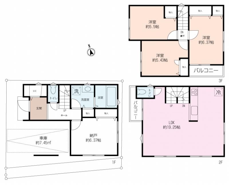 Floor plan. 33,800,000 yen, 3LDK+S, Land area 64.51 sq m , Building area 107.23 sq m