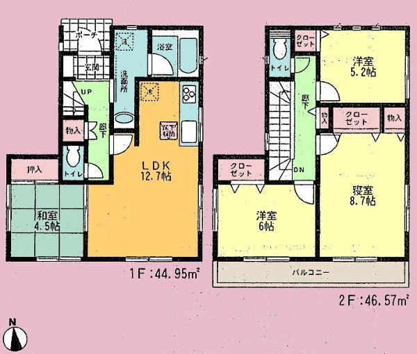 Floor plan. (Building 2), Price 32,800,000 yen, 4LDK, Land area 100.11 sq m , Building area 91.52 sq m