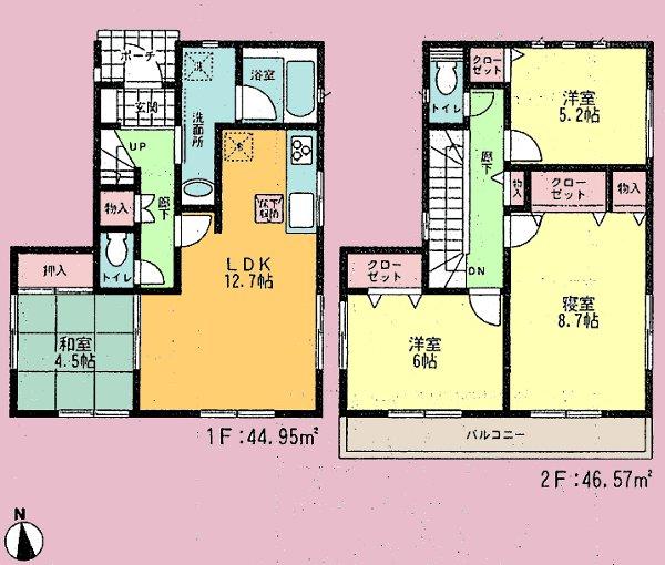 Floor plan. (Building 2), Price 32,800,000 yen, 4LDK, Land area 100.11 sq m , Building area 91.52 sq m