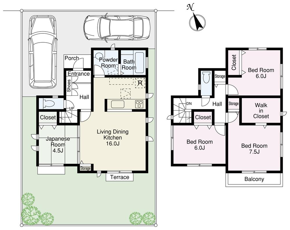 Floor plan. (Building 2), Price 37,800,000 yen, 4LDK+S, Land area 125.93 sq m , Building area 99.17 sq m