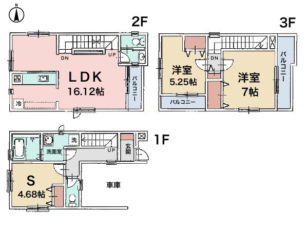 Floor plan. (A Building), Price 32,800,000 yen, 2LDK+S, Land area 54.01 sq m , Building area 94.46 sq m