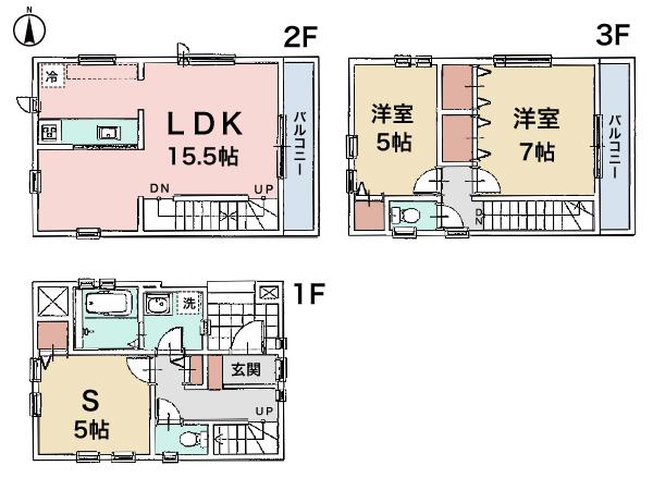 Floor plan. (C Building), Price 34,800,000 yen, 2LDK+S, Land area 53.79 sq m , Building area 84.66 sq m