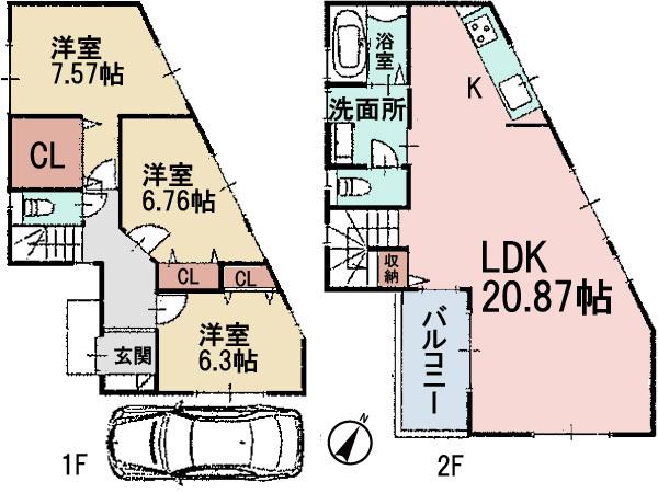 Floor plan. 31,800,000 yen, 3LDK, Land area 128.84 sq m , Building area 91.7 sq m living room floor is a gorgeous marble, Floor heating equipped. 