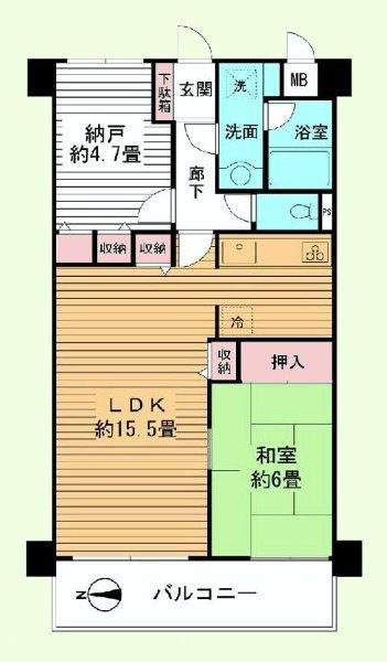 Floor plan. 1LDK + S (storeroom), Price 19 million yen, Footprint 57.5 sq m , Balcony area 8.28 sq m