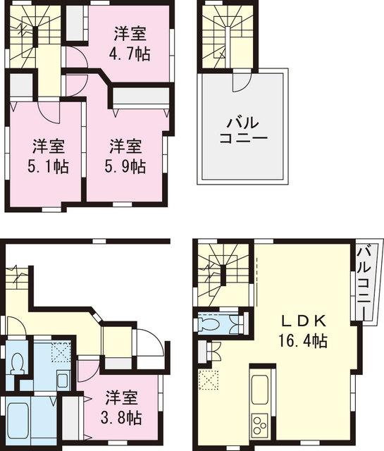 Floor plan. 34,850,000 yen, 4LDK, Land area 48.11 sq m , Building area 89.62 sq m