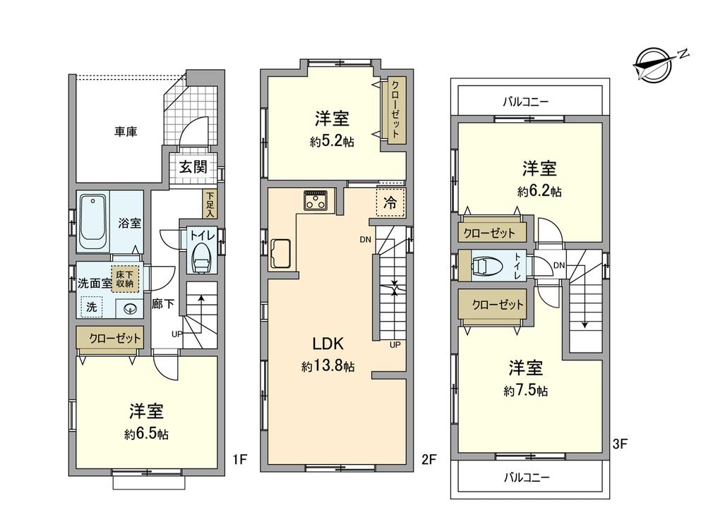 Floor plan. (C Building), Price 34,300,000 yen, 4LDK, Land area 60.63 sq m , Building area 99.63 sq m