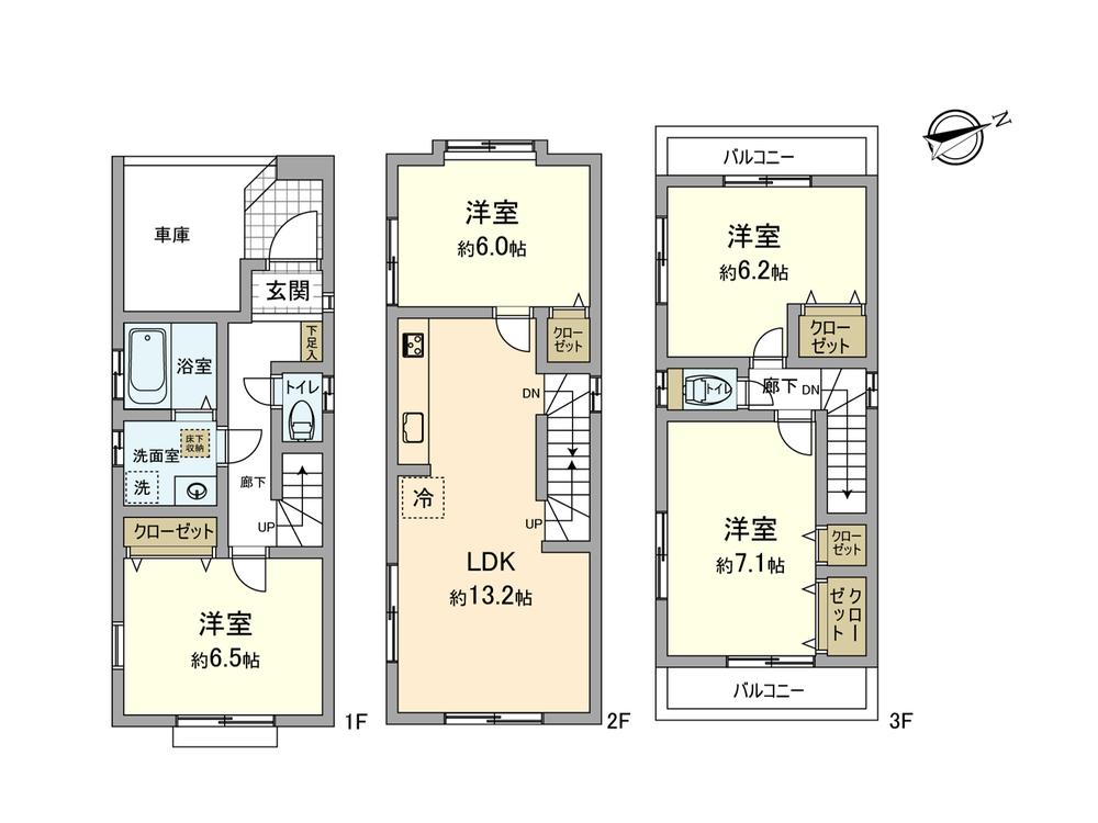 Floor plan. (E Building), Price 33,800,000 yen, 4LDK, Land area 58.29 sq m , Building area 99.63 sq m