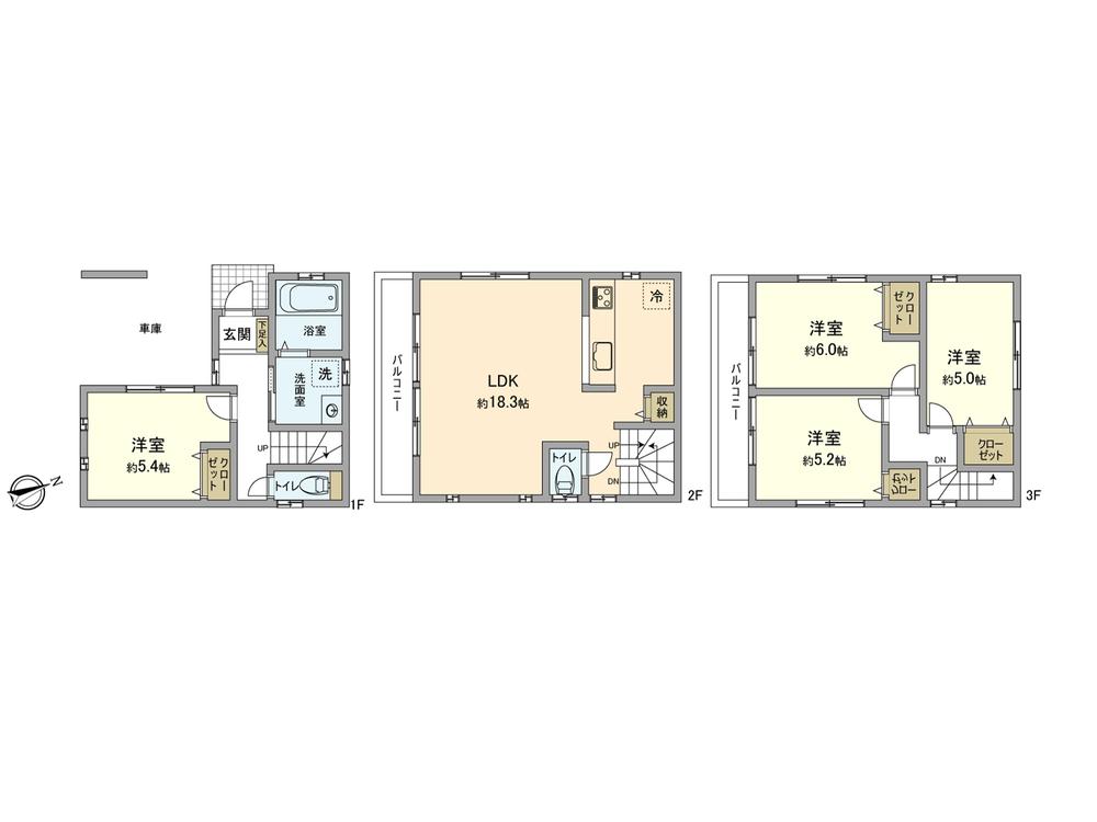 Floor plan. (K Building), Price 36,300,000 yen, 4LDK, Land area 58.26 sq m , Building area 102.06 sq m