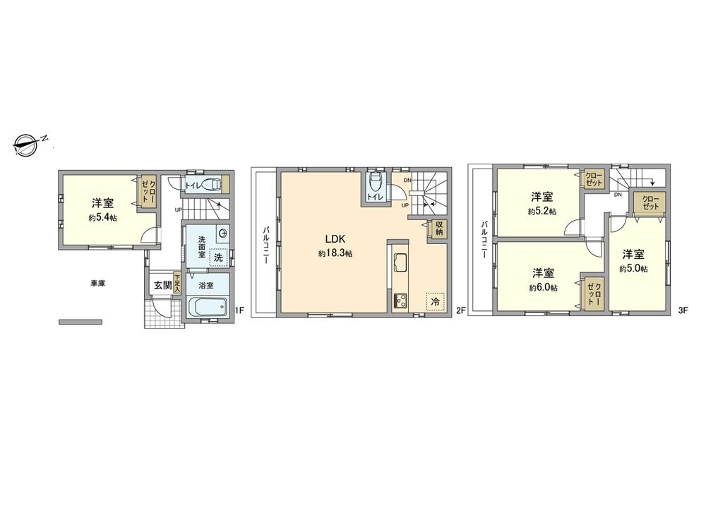 Floor plan. (L Building), Price 36,800,000 yen, 4LDK, Land area 58.25 sq m , Building area 102.06 sq m