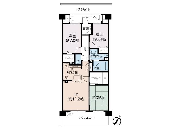 Floor plan. 3LDK + S (storeroom), Price 28.8 million yen, Occupied area 77.44 sq m , Balcony area 12.8 sq m