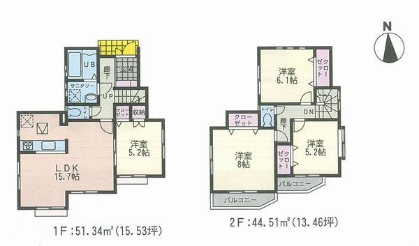 Floor plan. (5 Building), Price 36,800,000 yen, 4LDK, Land area 105.47 sq m , Building area 95.85 sq m