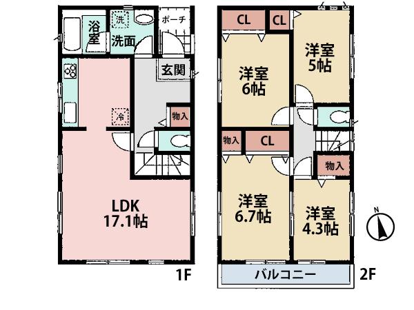 Floor plan. (Building 2), Price 33,300,000 yen, 4LDK, Land area 140.01 sq m , Building area 91.11 sq m