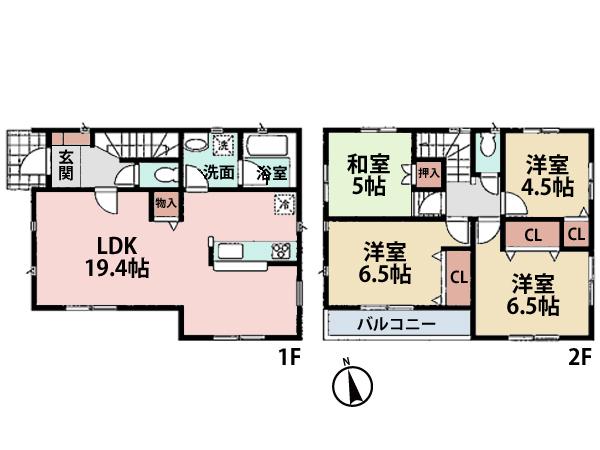 Floor plan. (5 Building), Price 32,800,000 yen, 4LDK, Land area 184.99 sq m , Building area 93.15 sq m