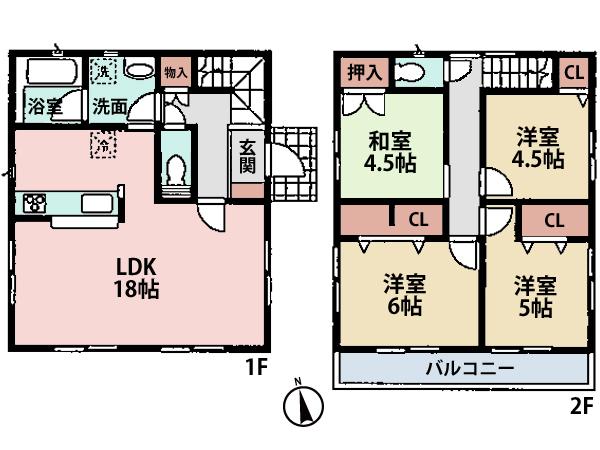 Floor plan. (6 Building), Price 29,800,000 yen, 4LDK, Land area 185 sq m , Building area 90.72 sq m