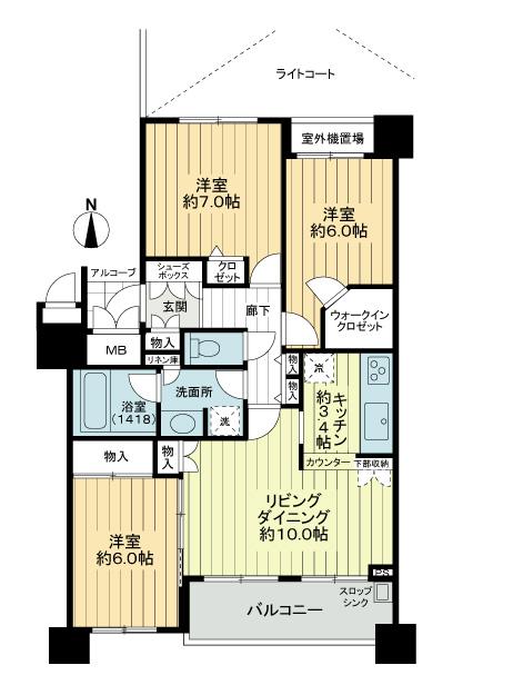 Floor plan. 3LDK, Price 28.8 million yen, Footprint 75.1 sq m , Balcony area 9.51 sq m
