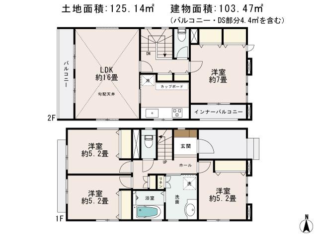 Floor plan. 42,800,000 yen, 4LDK, Land area 125.14 sq m , Building area 103.47 sq m