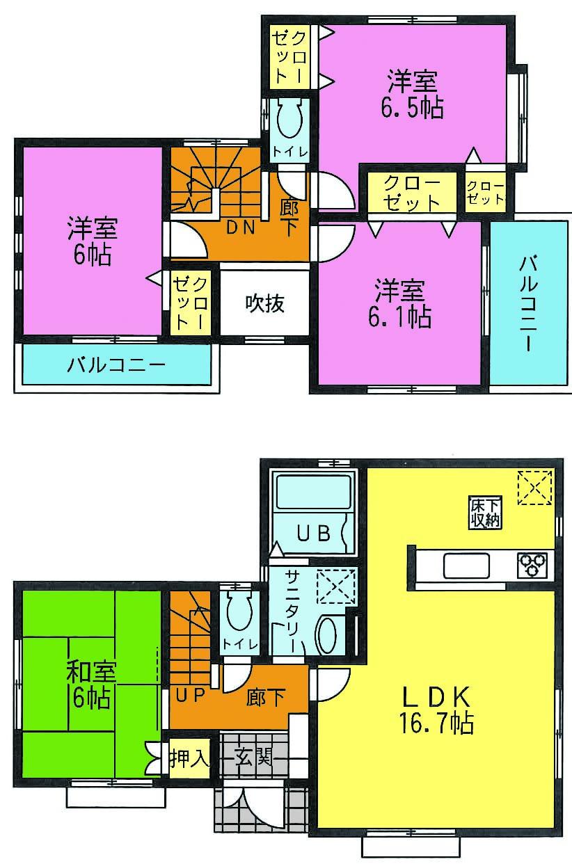 Floor plan. 37,800,000 yen, 4LDK, Land area 103.21 sq m , Building area 85.84 sq m 6 Building Floor, 4LDK of two-sided road sorting type, Live with future parents also OK and independent Japanese-style ◎