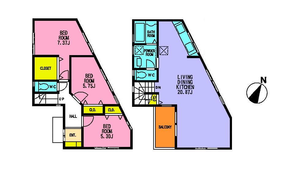 Floor plan. 31,800,000 yen, 3LDK, Land area 128.84 sq m , It is LDK20.87 Pledge and easy-to-use floor plan with all the living room storage of building area 91.7 sq m with a floor heating.