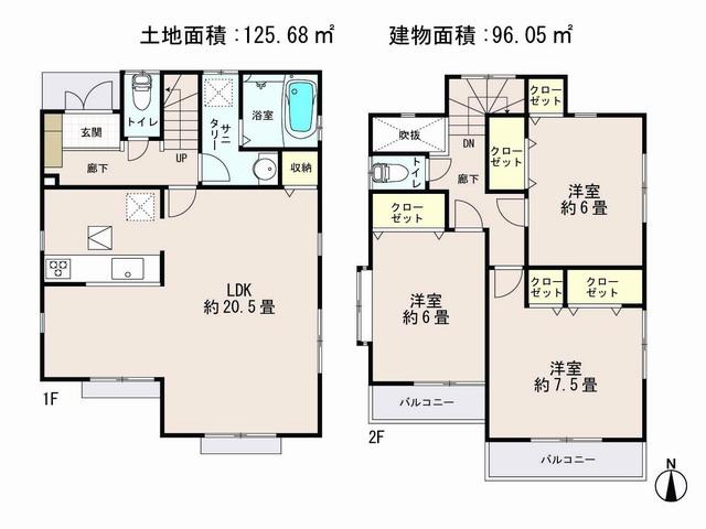 Floor plan. (1 Building), Price 31,800,000 yen, 3LDK, Land area 125.68 sq m , Building area 96.05 sq m