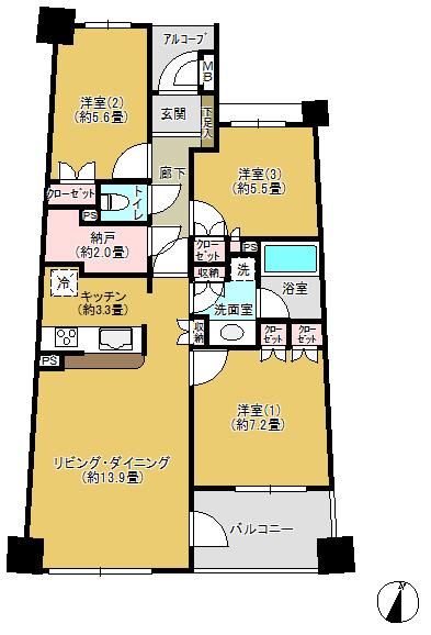 Floor plan. 3LDK + S (storeroom), Price 22,800,000 yen, Occupied area 78.07 sq m , Balcony area 6.58 sq m