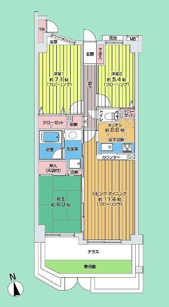 Floor plan. 3LDK, Price 16.8 million yen, Occupied area 70.36 sq m