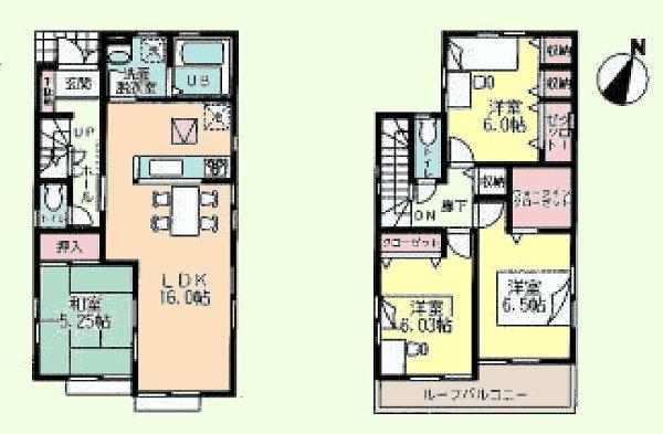 Floor plan. (Building 2), Price 34,800,000 yen, 4LDK, Land area 131.3 sq m , Building area 98.53 sq m