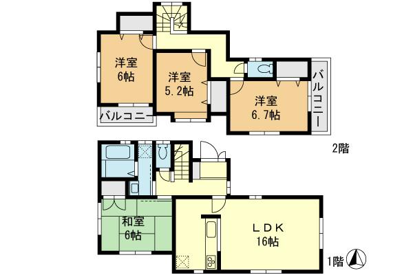 Floor plan. (1 Building), Price 34,800,000 yen, 4LDK, Land area 101.62 sq m , Building area 96.05 sq m