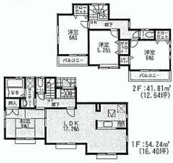 Floor plan. (Building 2), Price 37,800,000 yen, 4LDK, Land area 101.81 sq m , Building area 96.05 sq m