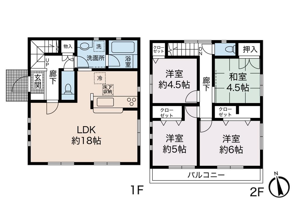 Floor plan. (1 Building), Price 32,800,000 yen, 4LDK, Land area 140 sq m , Building area 90.72 sq m
