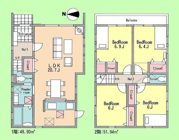 Floor plan. 38,300,000 yen, 4LDK, Land area 132.45 sq m , Spacious 4LDK of building area 100.84 sq m living about 20 Pledge ☆