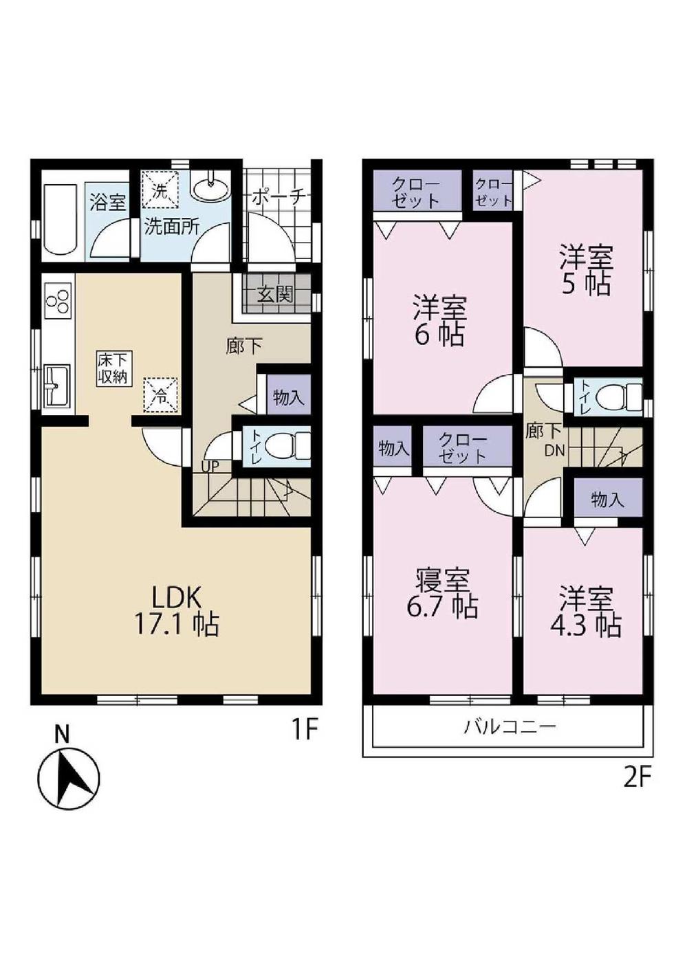 Floor plan. (Building 2), Price 33,300,000 yen, 4LDK, Land area 140.01 sq m , Building area 91.11 sq m
