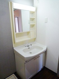 Washroom. Stand-alone is a washbasin. 