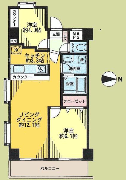Floor plan. 2LDK, Price 16.8 million yen, Occupied area 48.24 sq m , Balcony area 6.87 sq m