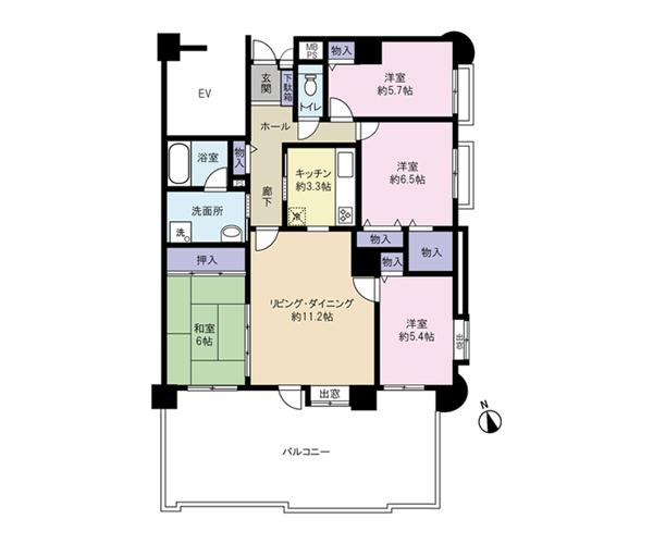 Floor plan. 4LDK, Price 19,800,000 yen, Footprint 89.8 sq m , Floor plan of the balcony area 21 sq m large 4LDK is rare