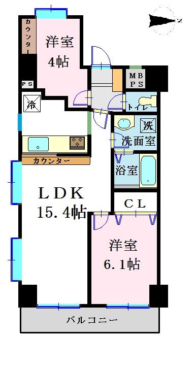Floor plan. 2LDK, Price 16.8 million yen, Occupied area 48.24 sq m , Balcony area 6.87 sq m