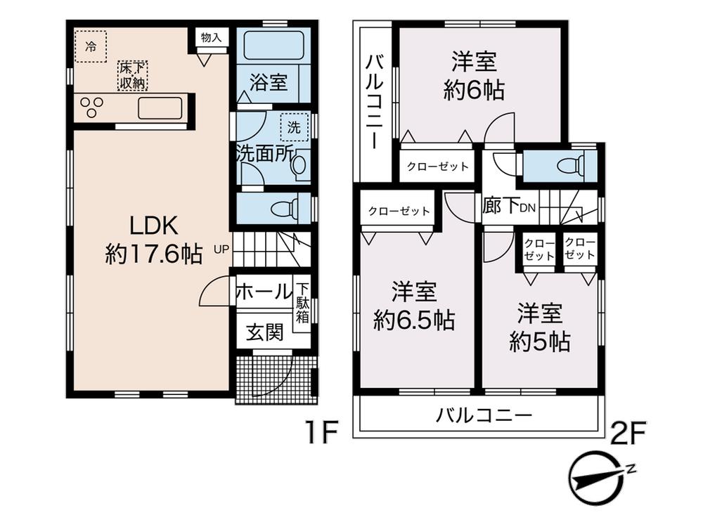 Floor plan. 32,800,000 yen, 3LDK, Land area 80.19 sq m , The building is the area 80.19 sq m large living room of 3LDK and quire LDK17.66, There is confidence in the space spend with family! Closet of each room is also a large, Storage is also plenty of! 