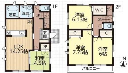Floor plan. 42,800,000 yen, 4LDK, Land area 104.34 sq m , Building area 96.88 sq m 2 Building floor plan